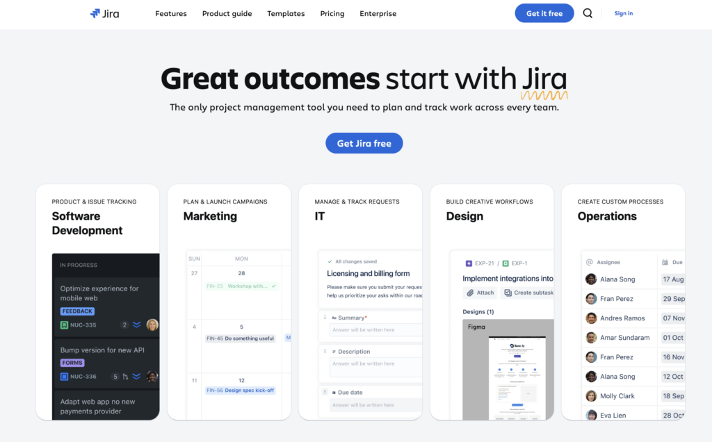 Redmine vs Jira: Jira's homepage